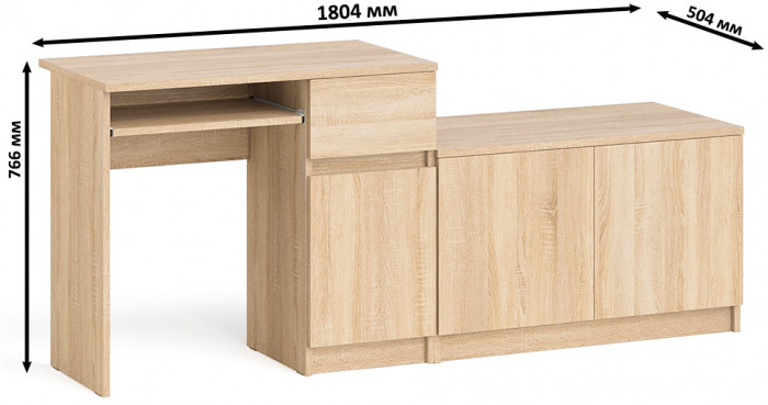 Мори компьютерный стол МС-1 правый + Тумба МА900.1, дуб сонома