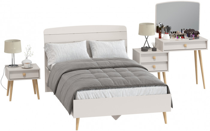 Афина Спальня Кровать 1200 + Трюмо + Тумба, кашемир серый