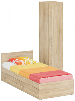 Кровать с ящиками 0900 + Пенал Стандарт, дуб сонома