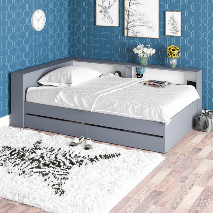 Ксения Кровать с ящиками 1200 + прикроватный блок, графит