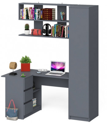 Мори компьютерный стол МС-16 левый + Пенал МШ400.1 + Полка 1200, графит