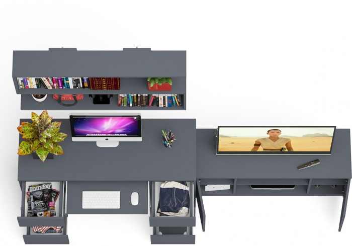 Мори компьютерный стол МС-2 + Тумба МТВ1200.1 + Полка 1200, графит