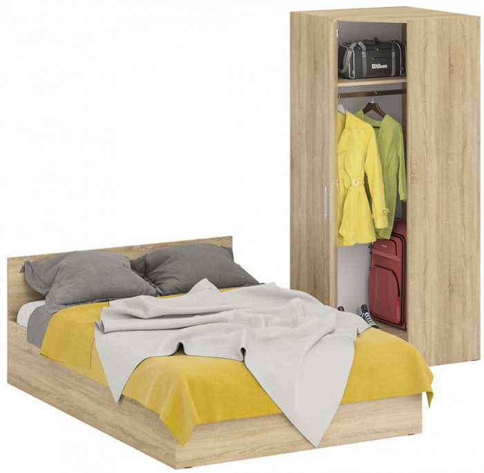 Кровать 1400 + угловой шкаф Стандарт, дуб сонома