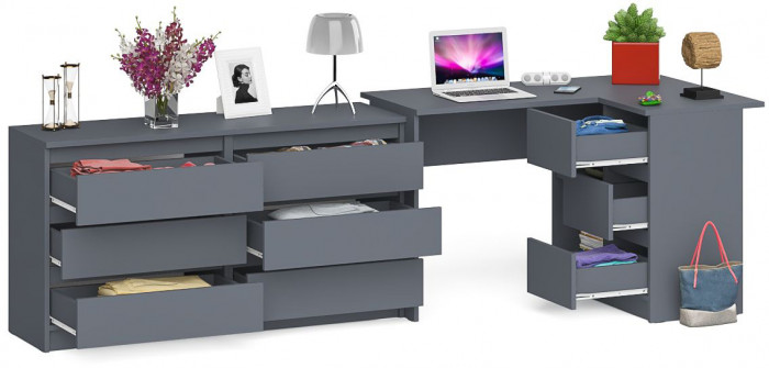 Мори компьютерный стол МС-16 правый + Комод МК1380.6, графит