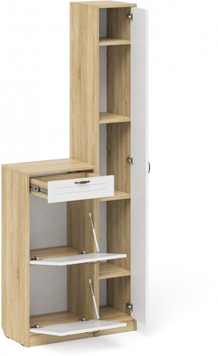 Прихожая П-6 Компоновка № 22, дуб сонома/фасады МДФ белое дерево фрезеровка прованс