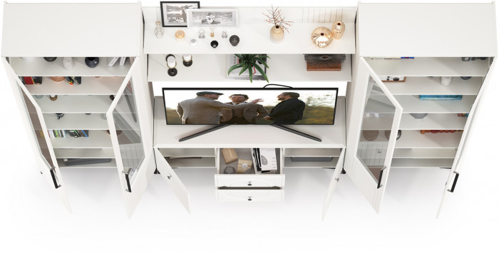 Валенсия Гостиная № 065, ЛДСП белый шагрень/МДФ белый шагрень