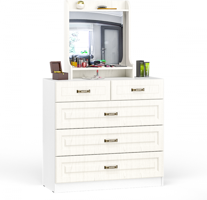 Ливерпуль Комод 10.103 + Полка 10.118 с зеркалом, ясень ваниль/белый