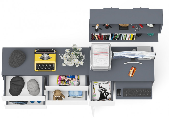 Мори компьютерный стол МС-1 левый + Комод МК1200.6 + Полка 900, графит/белый