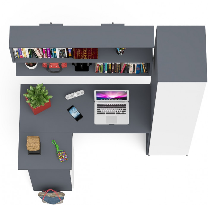 Мори компьютерный стол МС-16 левый + Пенал МШ400.1 + Полка 1200, графит/белый