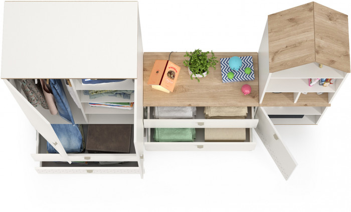 Эйп 13.334 Шкаф для одежды + 13.322 Комод + 13.14 Стеллаж, цвет белый/дуб белый, ШхГхВ 223х51,1х183,8 см., универсальная сборка