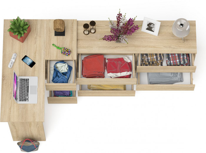 Мори компьютерный стол МС-16 правый + Комод МК1380.6, дуб сонома