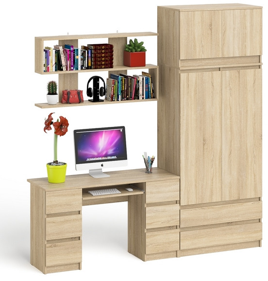 Мори компьютерный стол МС-2 + Шкаф МШ900.1 + Антресоль МА900.1 + Полка 1200, дуб сонома