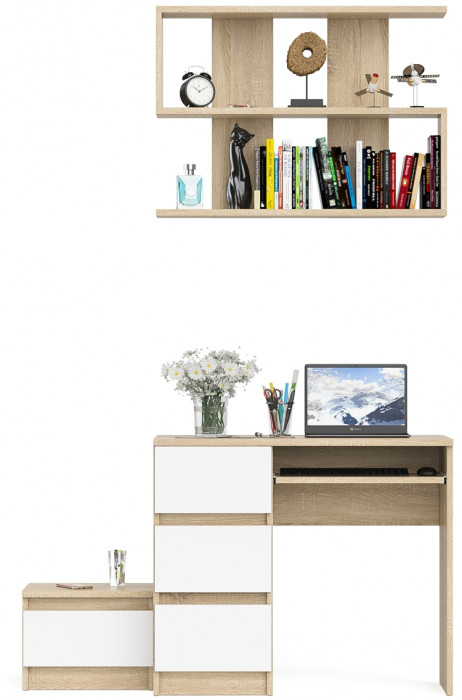 Мори Стол компьютерный МС-6 левый + Тумба ТМП400.1 + Полка 900, цвет дуб сонома/белый, ШхГхВ 130,4х50х209,6 см., НЕ универсальная сборка