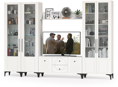 Валенсия Гостиная № 066, ЛДСП белый шагрень/МДФ белый шагрень