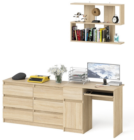 Мори компьютерный стол МС-1 левый + Комод МК1200.6 + Полка 900, дуб сонома