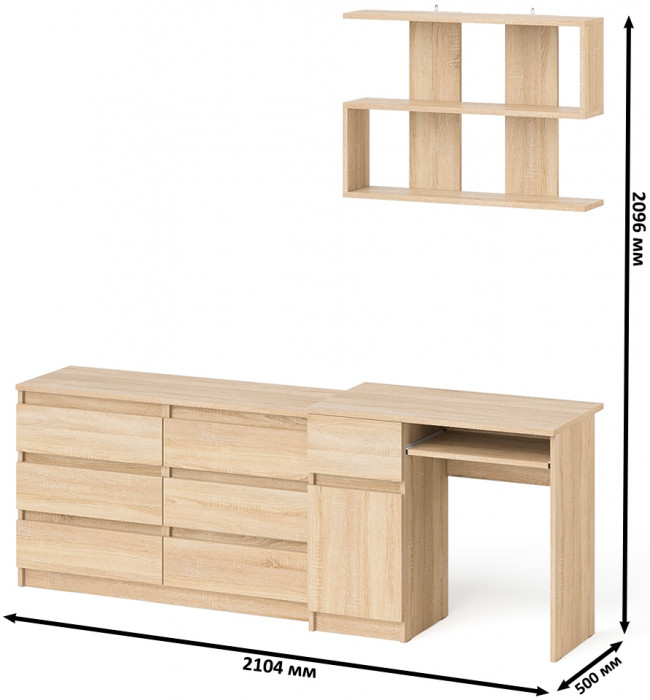 Мори компьютерный стол МС-1 левый + Комод МК1200.6 + Полка 900, дуб сонома