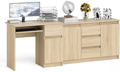 Мори компьютерный стол МС-1 правый + Комод МК1200.3, дуб сонома