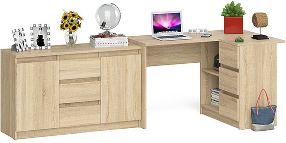 Мори компьютерный стол МС-16 правый + Комод МК1200.3, дуб сонома