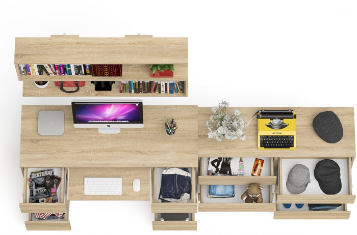 Мори компьютерный стол МС-2 + Комод МК1200.6 + Полка 1200, дуб сонома