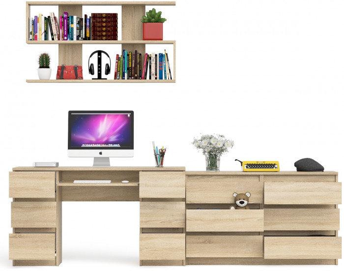 Мори компьютерный стол МС-2 + Комод МК1200.6 + Полка 1200, дуб сонома
