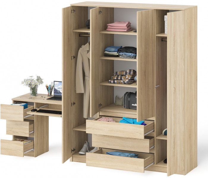 Мори компьютерный стол МС-6 левый + Шкаф МШ1600.1, дуб сонома