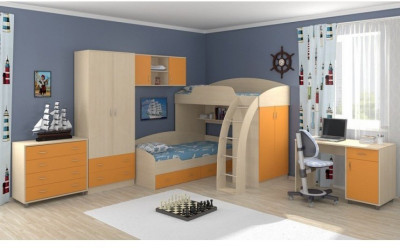 Модульная детская Соня, Дуб молочный / Оранжевый
