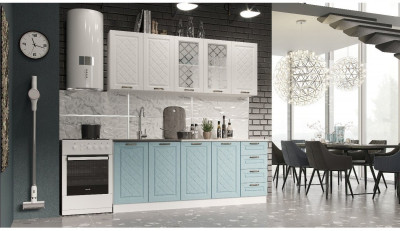 Кухня МДФ Агава 2000, Акация белая/Аква