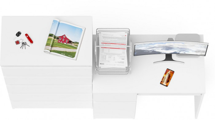 Мори Стол компьютерный МС-1 левый + Комод МК700.5, цвет белый, ШхГхВ 160,4х50х114 см., выдвижной ящик слева, НЕ универсальная сборка