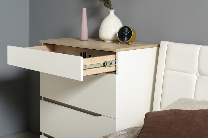 Муссон Кровать 11.28 + под. ортопед + 16.03 + 13.97 + Зеркало СВК + Тумба ТВ 13.276, белый/чёрный/дуб эндгрейн элегантный/кожзам белый, 1600х2000, б/м