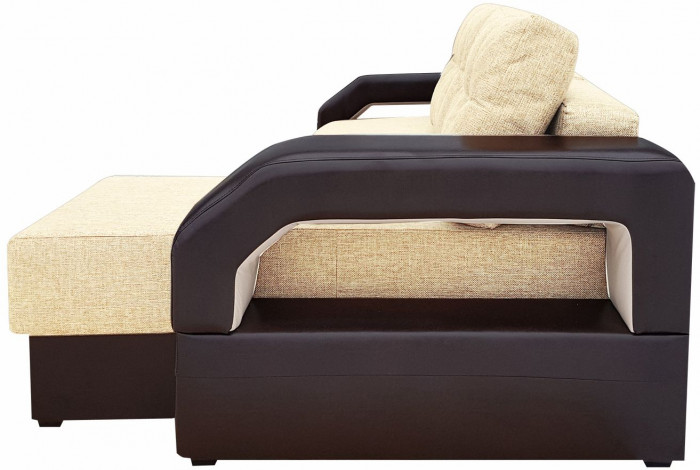 Диван-кровать раскладной еврокнижка, угловой Манчестер , с подсветкой, рогожка/экокожа, ширина спального места 150 см, бежевый