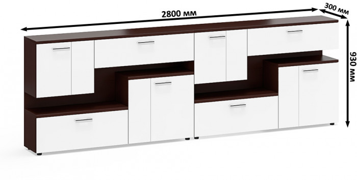 Две тумбы ТВ С-МД-С1-1400, венге/белый шагрень