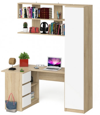 Мори компьютерный стол МС-16 левый + Пенал МШ400.1 + Полка 1200, дуб сонома/белый