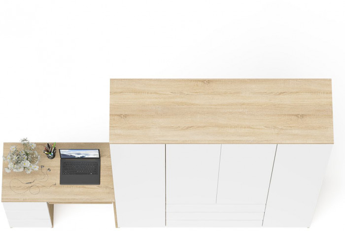 Мори компьютерный стол МС-6 левый + Шкаф МШ1600.1, дуб сонома/белый
