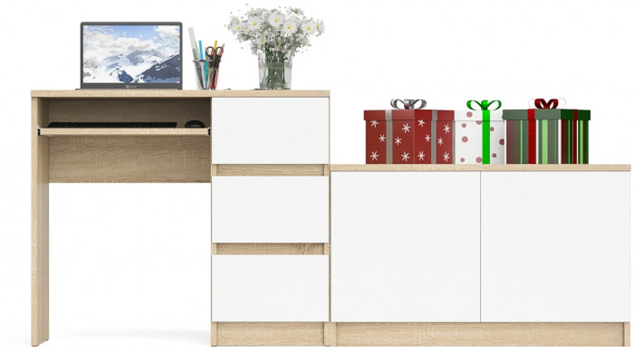 Мори компьютерный стол МС-6 правый + Тумба МА900.1, дуб сонома/белый