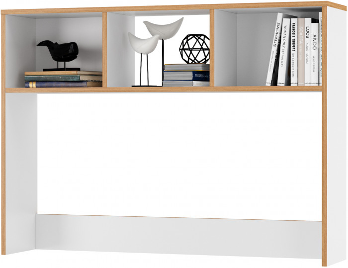 Вуди письменный стол 12.42 + Надстройка на стол 13.161, белый премиум/дуб крафт золотой