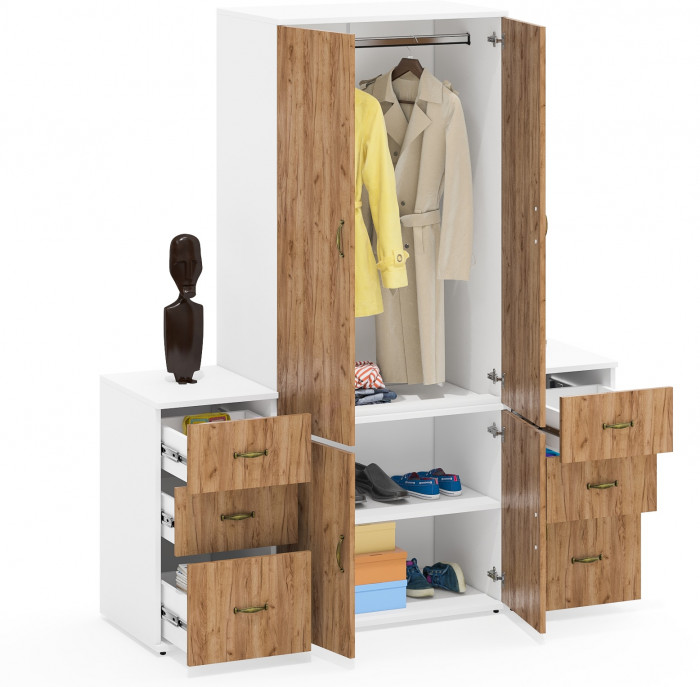 Лидер-8 Шкаф МД 19Б + Тумба МД 3.16 + Тумба МД 3.16, белый шагрень/крафт золото