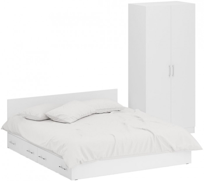 Кровать с ящиками 1800 + Шкаф 2-х створчатый Стандарт, цвет белый, ШхГхВ 183,5х203,5х70 + 90х52х200 см., сп.м. 1800х2000 мм., б/м, основание есть