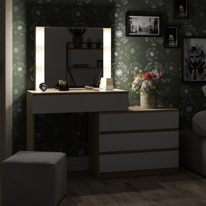 Стол косметический с подсветкой 110, дуб сонома/белый