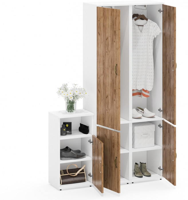 Лидер-8 Пенал МД 21Б + Пенал МД 21Б + Тумба МД 3.19, белый шагрень/крафт золото