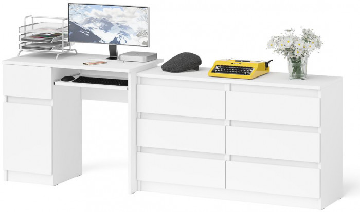 Мори компьютерный стол МС-1 левый + Комод МК1200.6, белый