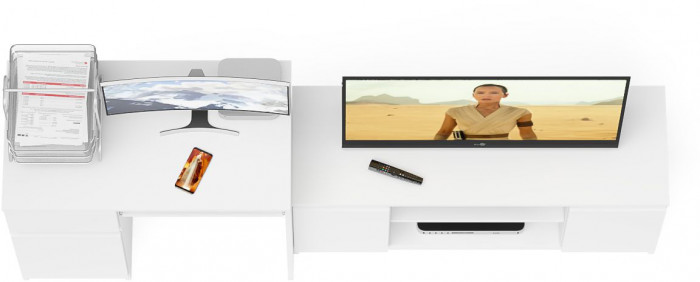 Мори компьютерный стол МС-1 левый + Тумба МТВ1200.1, белый