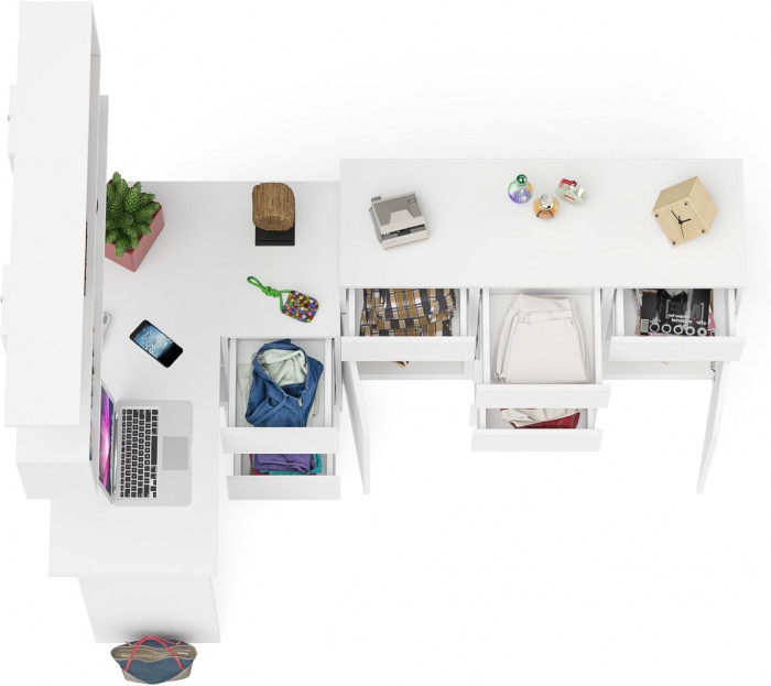 Мори компьютерный стол МС-16 правый + Комод МК1200.4 + Полка 1200, белый