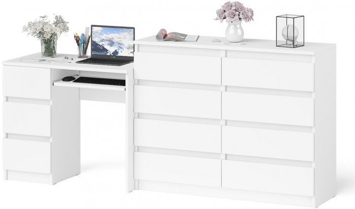 Мори компьютерный стол МС-6 левый + Комод МК1200.8, белый