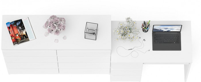 Мори компьютерный стол МС-6 левый + Комод МК1200.8, белый