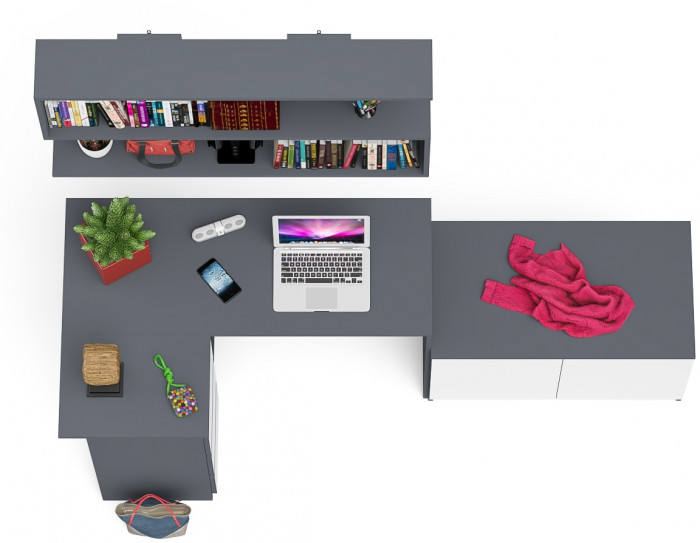 Мори Стол компьютерный МС-16 левый + Тумба МА900.1 + Полка 1200, цвет графит/белый, ШхГхВ 214,8х84,9х209,6 см., НЕ универсальная сборка