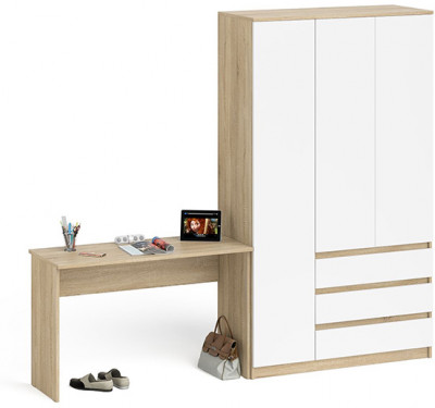 Мори письменный стол МСП1200.1 + Шкаф МШ1200.1, дуб сонома/белый