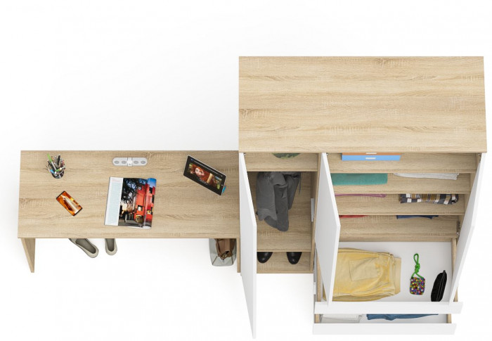 Мори письменный стол МСП1200.1 + Шкаф МШ1200.1, дуб сонома/белый