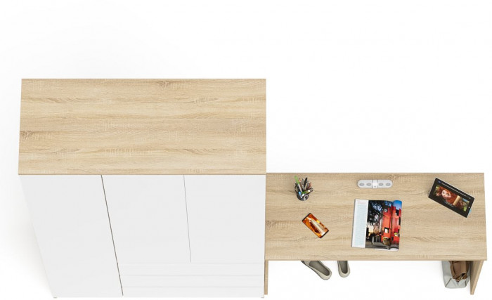 Мори письменный стол МСП1200.1 + Шкаф МШ1200.1, дуб сонома/белый