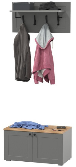 Остин 13.257 Тумба + 15.12 Вешалка, серый графит/дуб крафт золотой