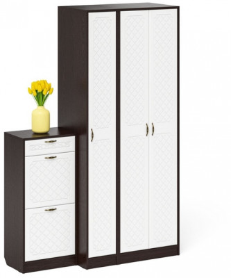 Прихожая П-6 Компоновка № 48, венге/фасады МДФ белое дерево фрезеровка ромб